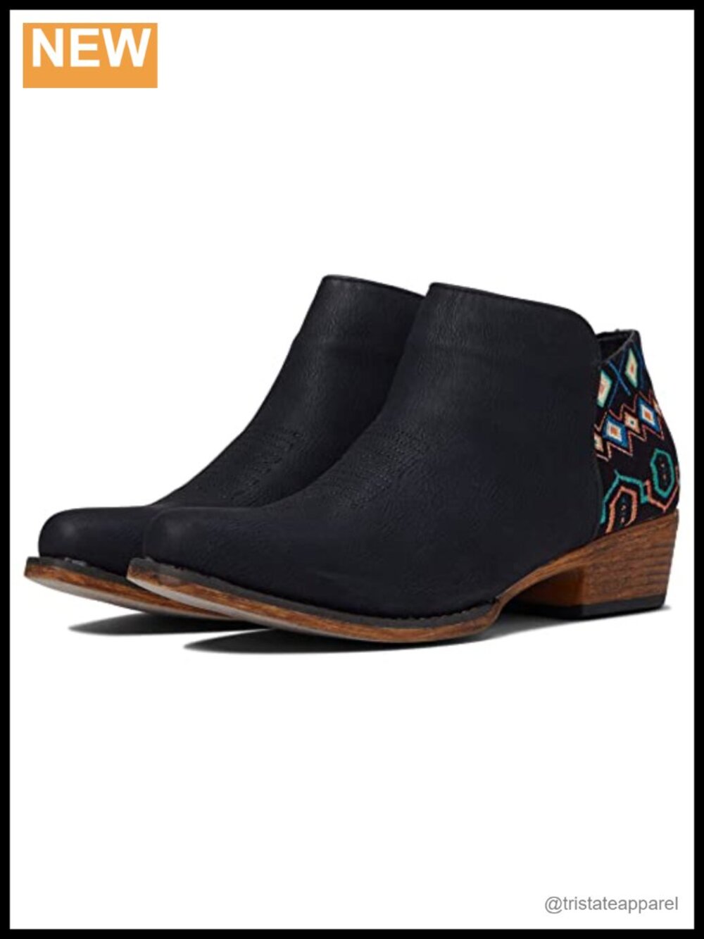 Faux Leather Snip Toe Western Cowgirl Bootie, Embroidered Rhinestone, Slip-On